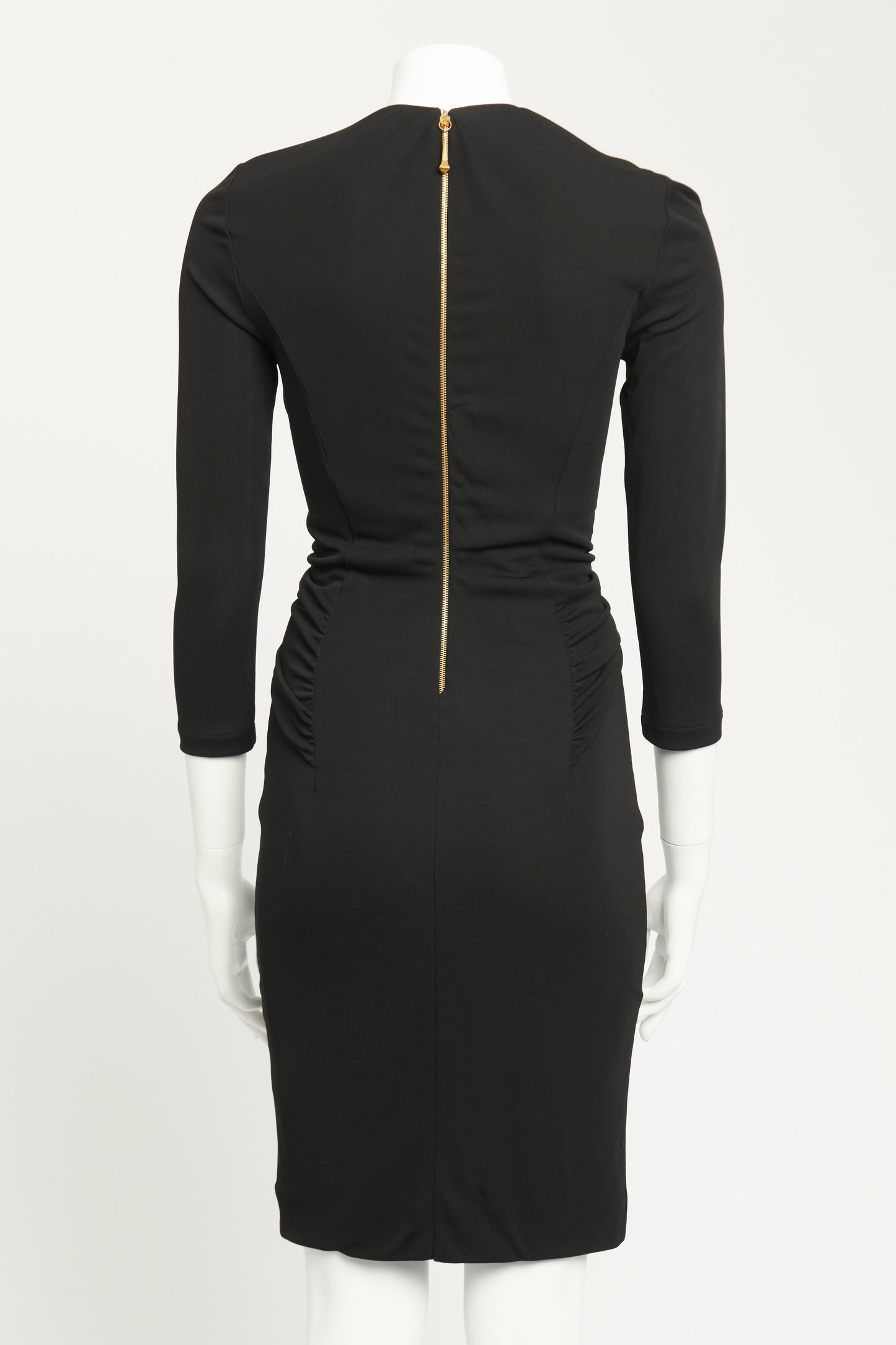 Black Viscose Preowned V-Neck Bamboo Knee Length Dress