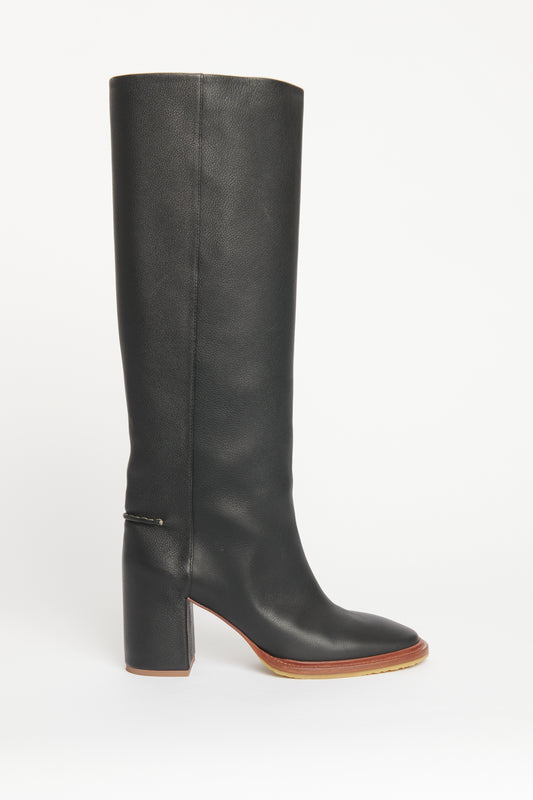 2021 Black Leather Preowned Edith Knee High Boots