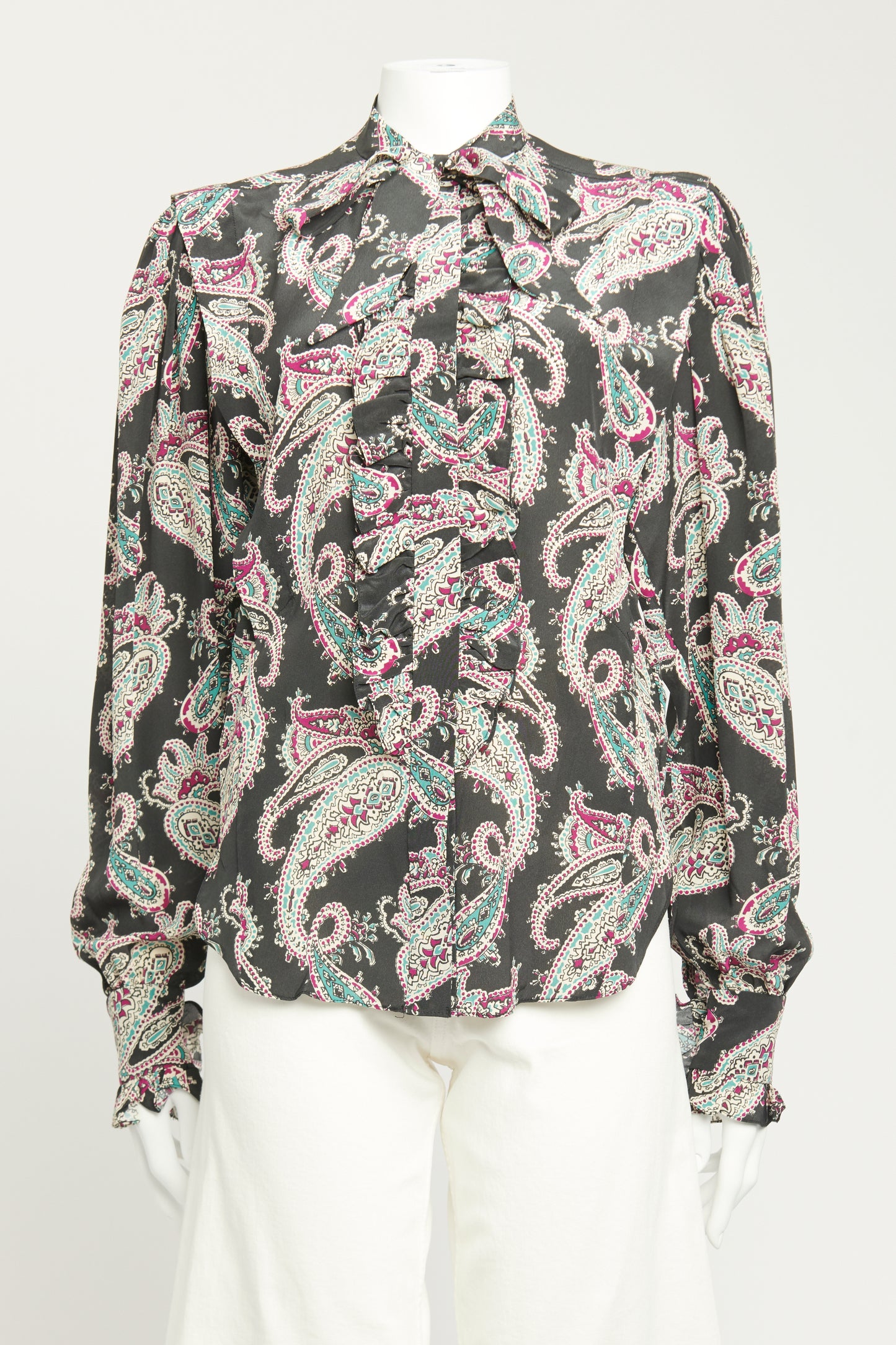 Black Silk Preowned Paisley Vanessa Ruffled Blouse