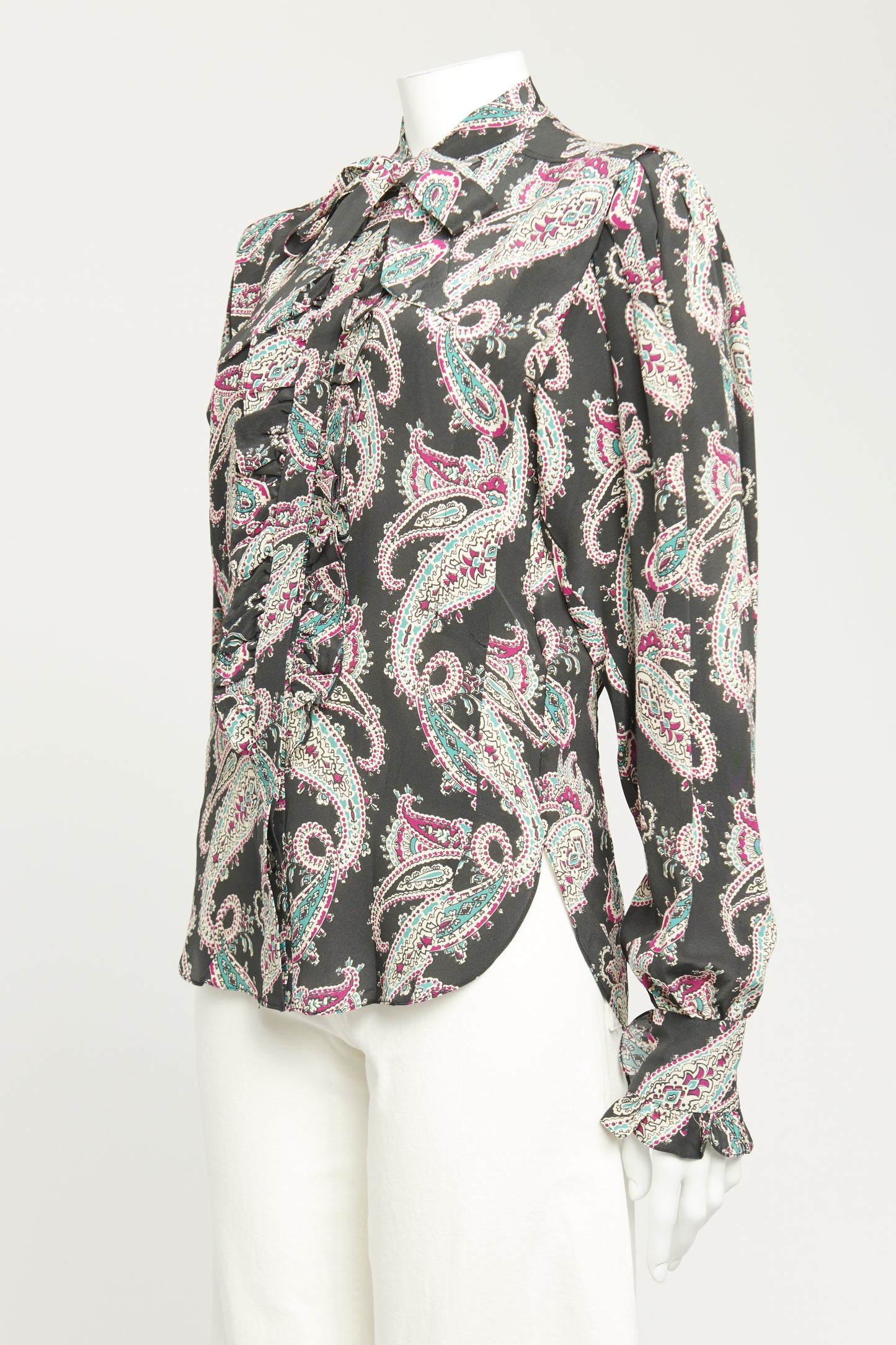 Black Silk Preowned Paisley Vanessa Ruffled Blouse