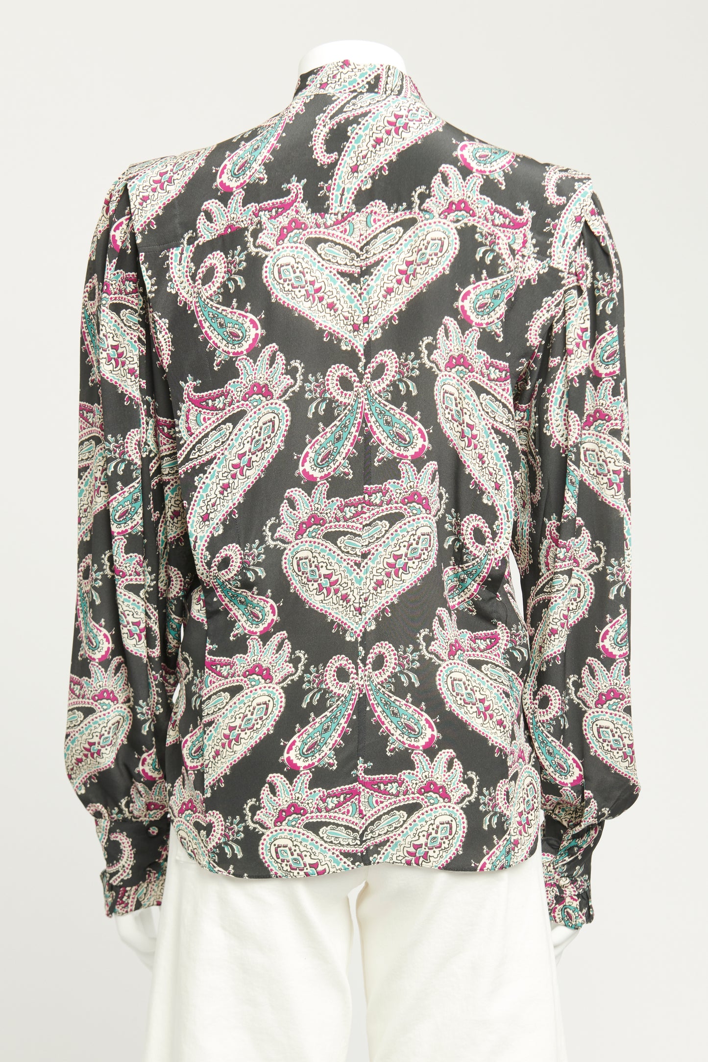 Black Silk Preowned Paisley Vanessa Ruffled Blouse