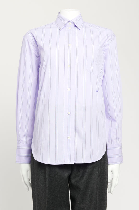 Purple Cotton Preowned Striped Oversized Shirt