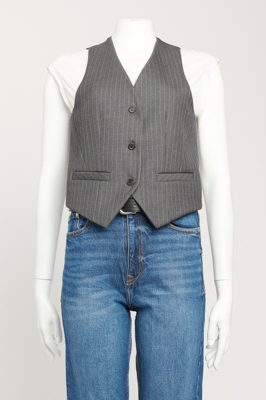 Grey Polyester & Rayon Blend Preowned Elise Pinstripe Waistcoat