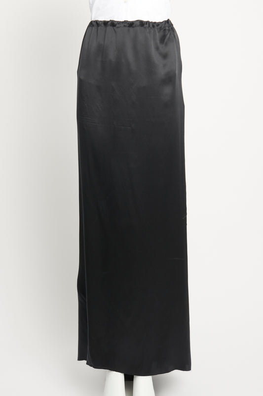 Black Silk Preowned Drawstring Maxi Skirt