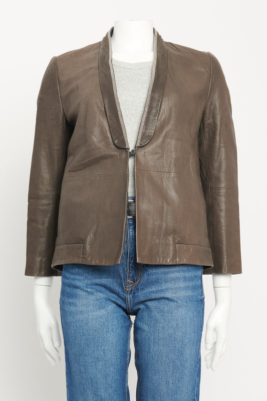 Brown Leather Preowned Beaded Jacket
