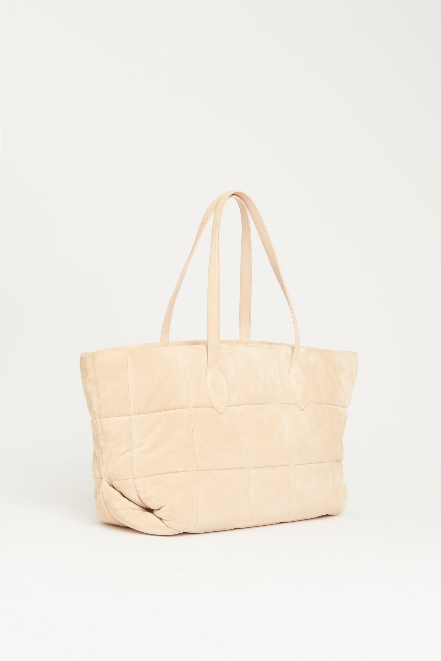Beige Suede Preowned Florence Quilted Tote Bag