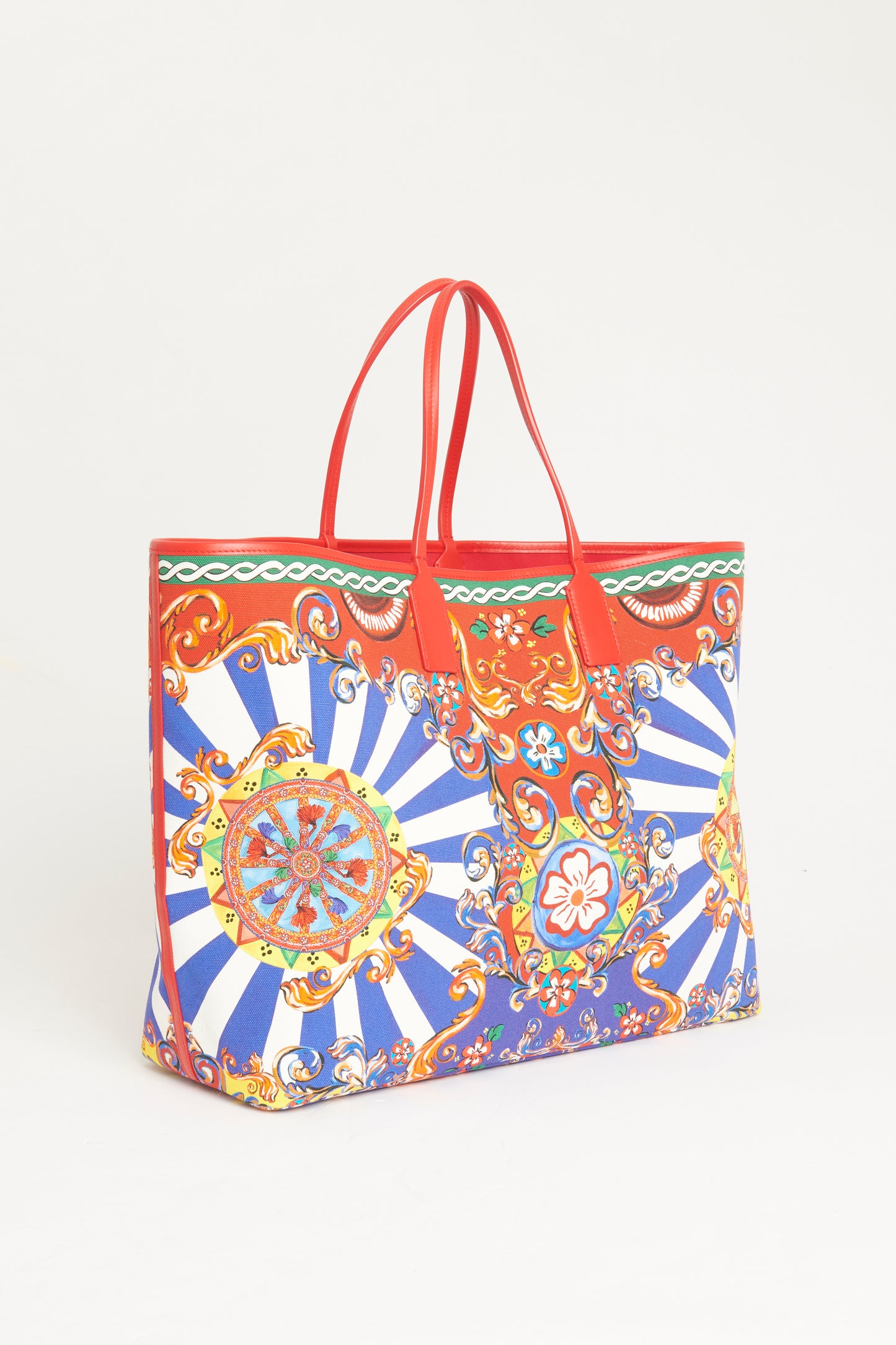 Red Canvas Preowned Carretto Printed Tote Bag