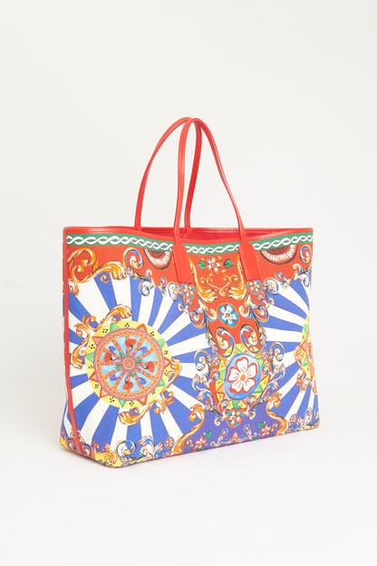 Red Canvas Preowned Carretto Printed Tote Bag