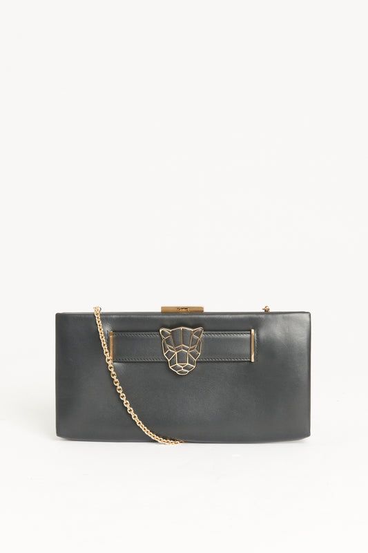 Black Leather Preowned Panthère de Cartier Clutch Bag
