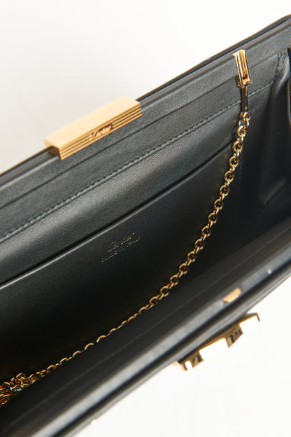 Black Leather Preowned Panthère de Cartier Clutch Bag