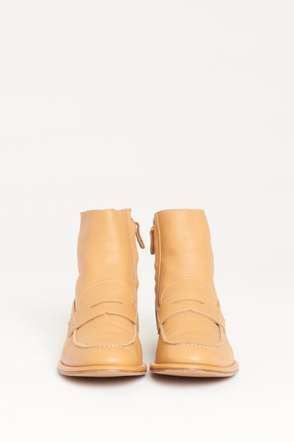 Tan Leather Preowned Zip Up Loafer Boots