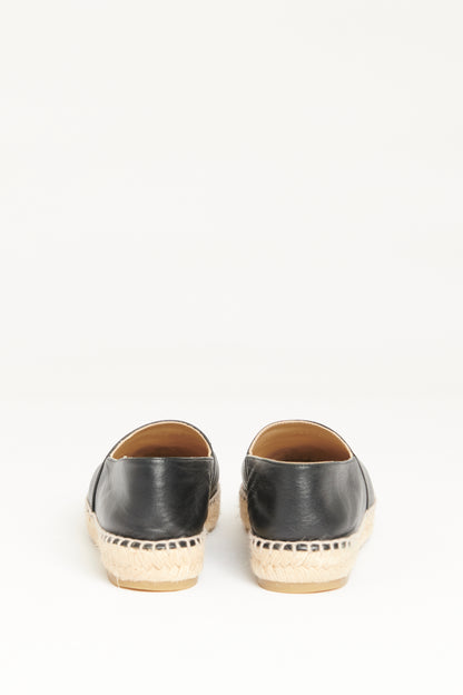 Black Leather Preowned CC Embroidered Espadrilles