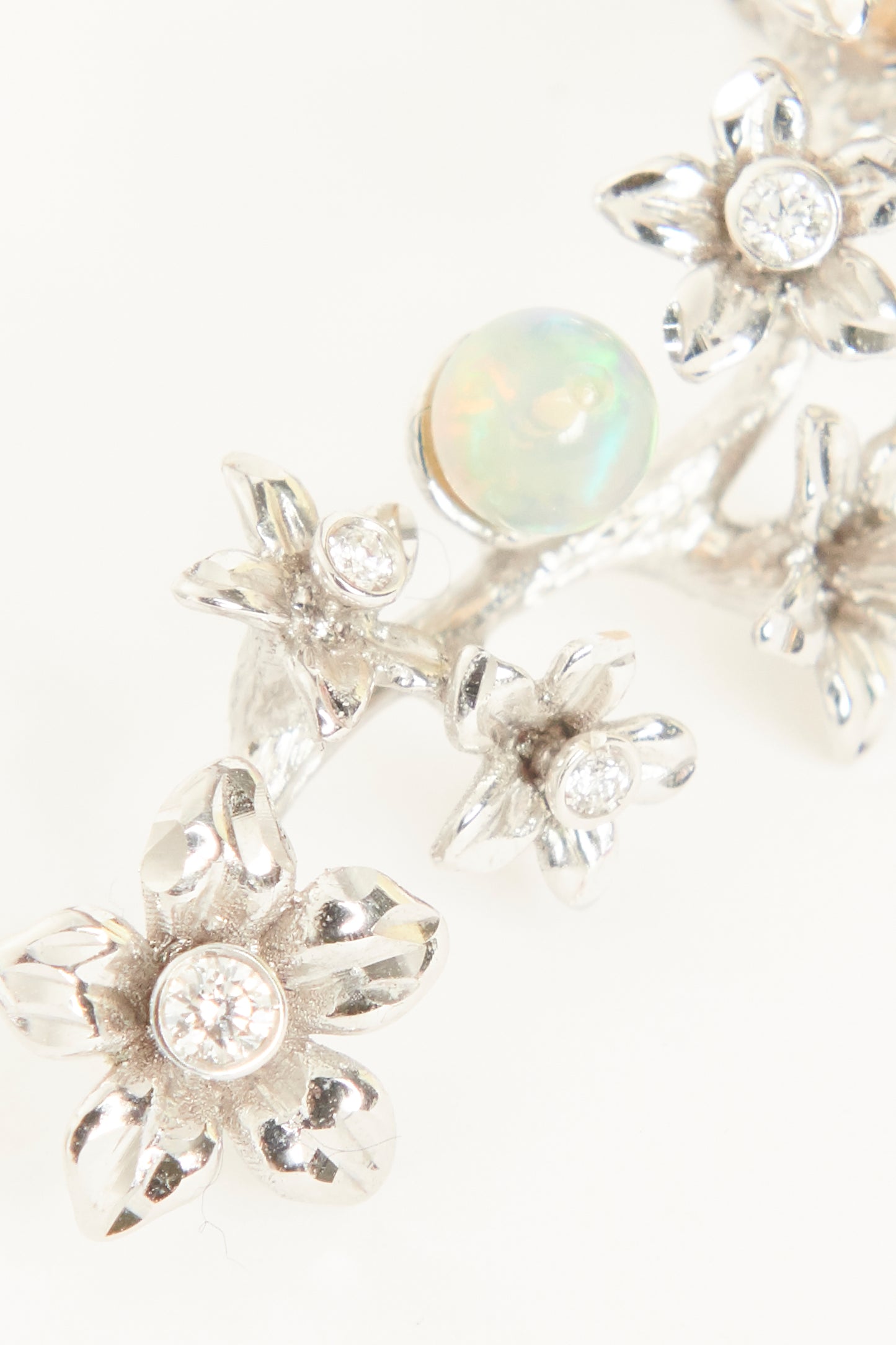 18k White Gold Diamond And Opal Preowned Flower Earrings