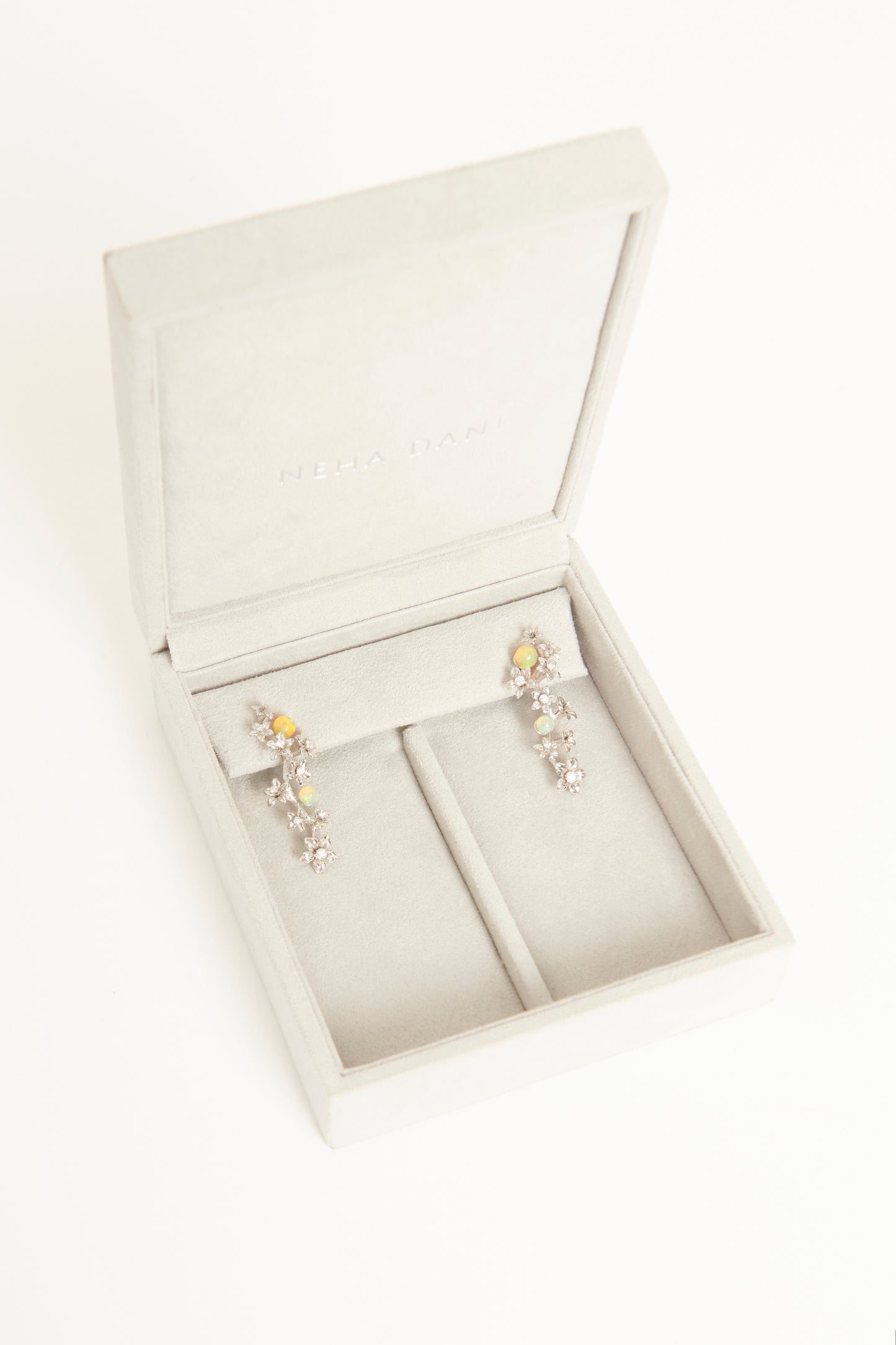 18k White Gold Diamond And Opal Preowned Flower Earrings