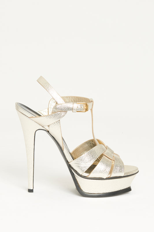 Gold Leather Preowned Tribute Platform Sandals
