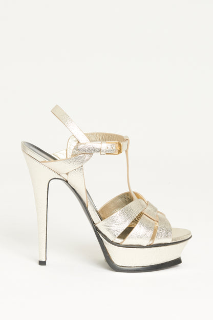 Gold Leather Preowned Tribute Platform Sandals