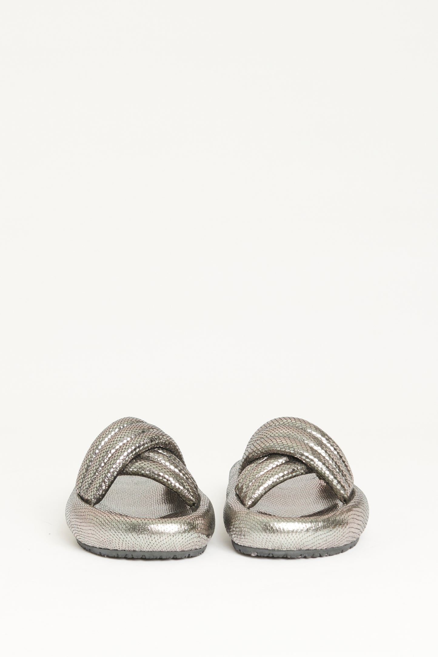 Silver Leather Preowned Niloo Snake-Effect Sliders