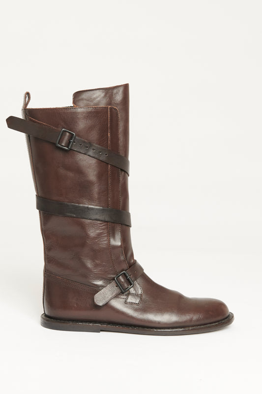 Burgundy Leather Preowned Calf Boots
