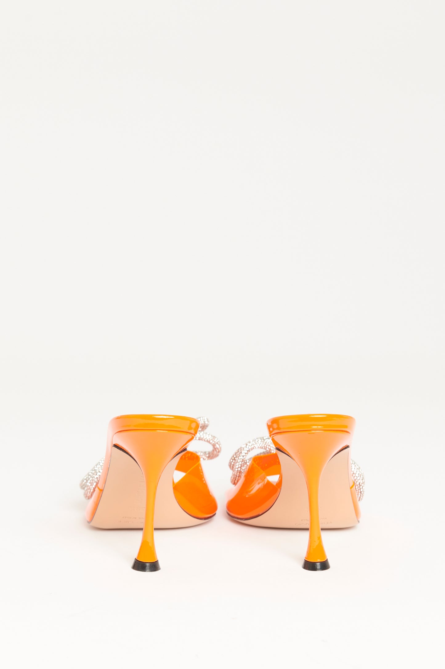 Fluo Orange PVC & Leather Preowned Double Bow Mules