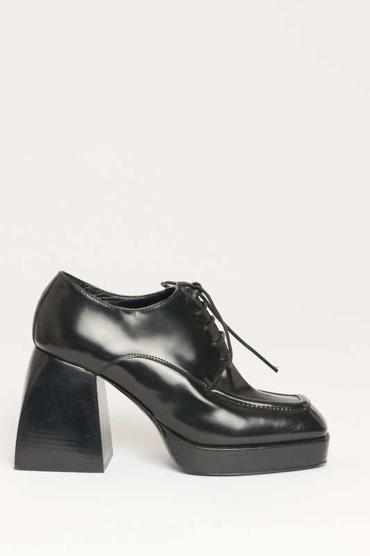 Black Polished Leather Preowned Bulla Evie Lace Up Heels