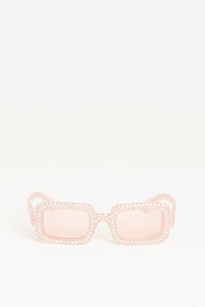 Pink Acetate Preowned Rectangular Crystal Embellished Sunglasses