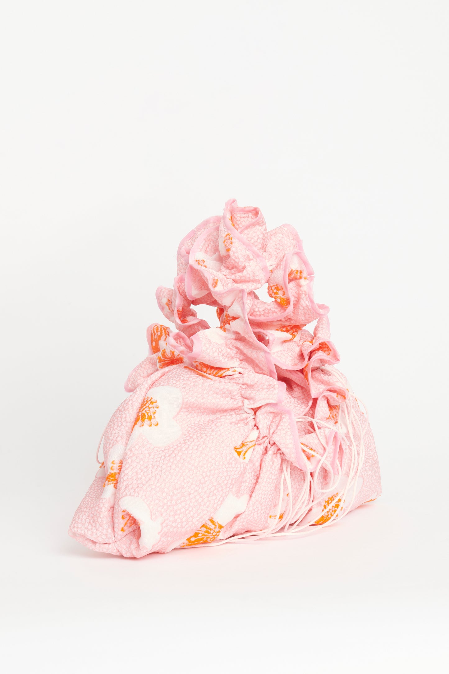 Sorbet Pink & Orange Fil Coupé Jacquard Preowned Fallulah Ruffled Handbag
