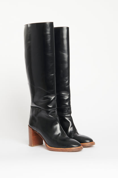 Black Shiny Leather Preowned Bocca 75 Knee Length Boots