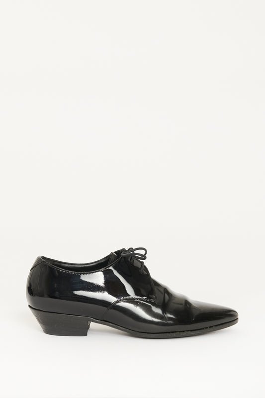 Black Patent Leather Preowned Leon Pointed Toe Oxford Flats