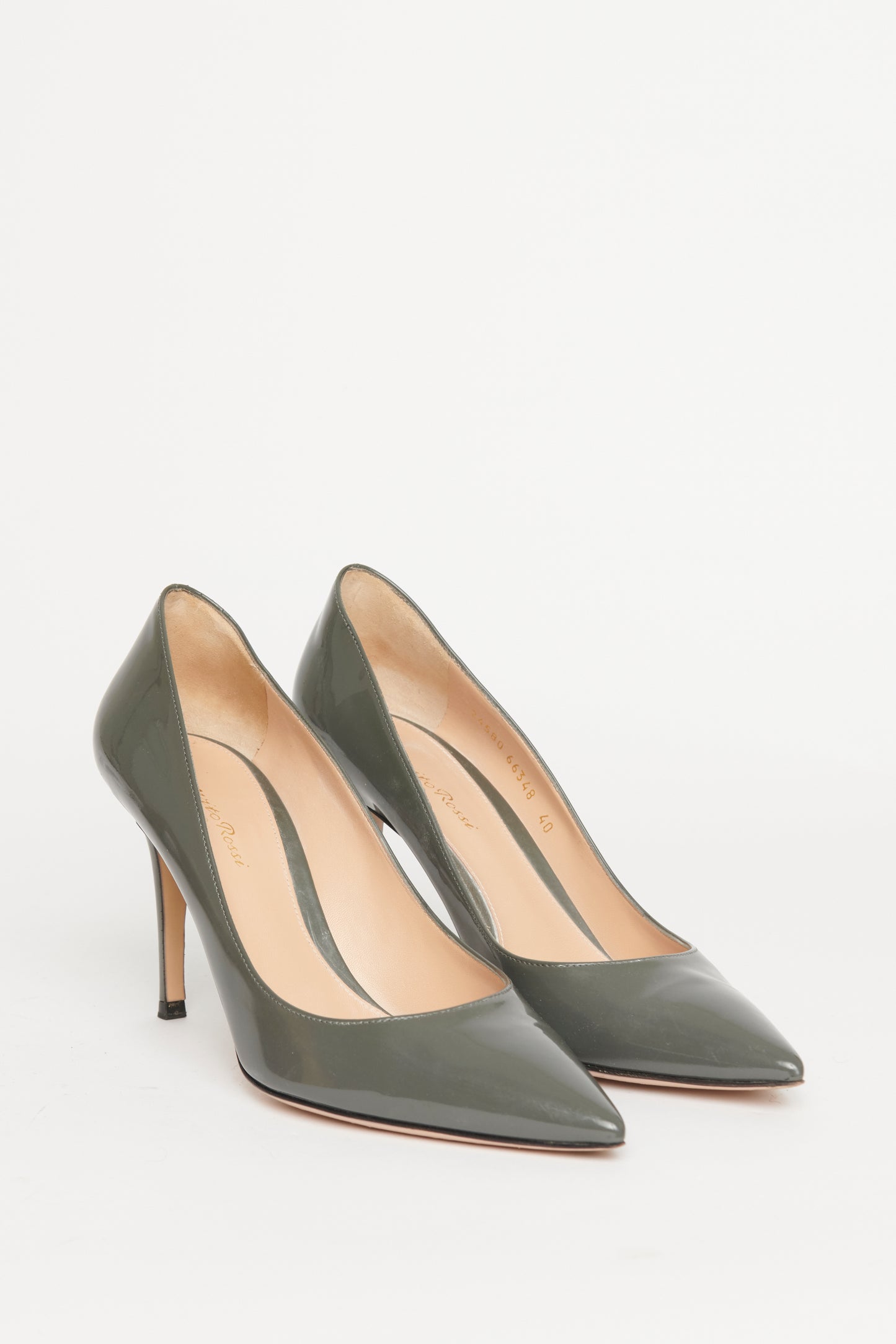 Grey Pointed Preowned Heeled Pumps