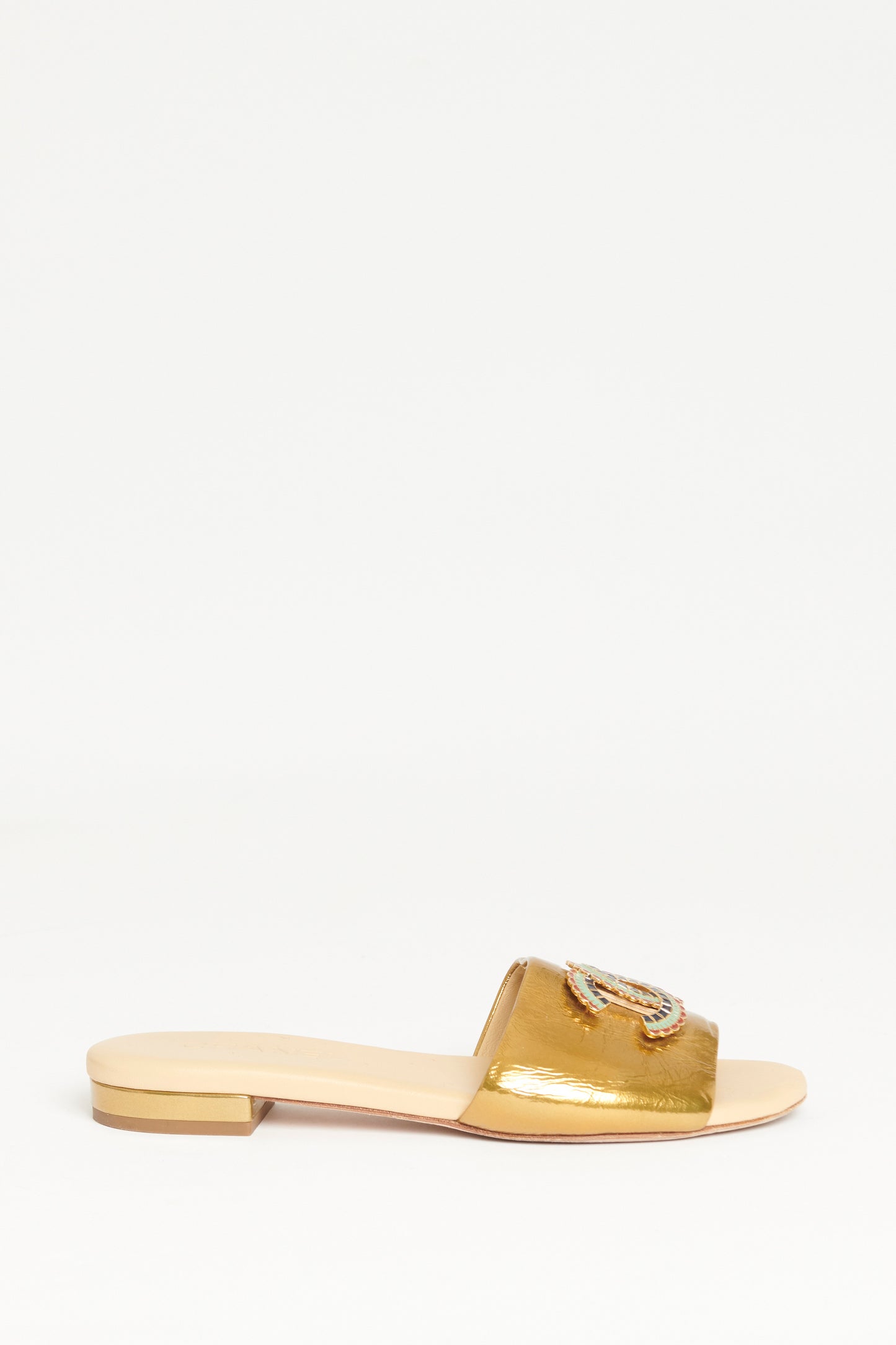 Gold Metallic Leather Preowned Slip On CC Sandals
