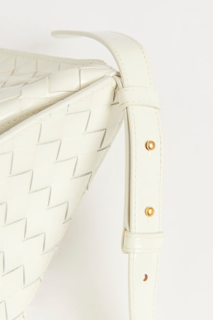 White Leather Preowned Fold-Over Shoulder Bag