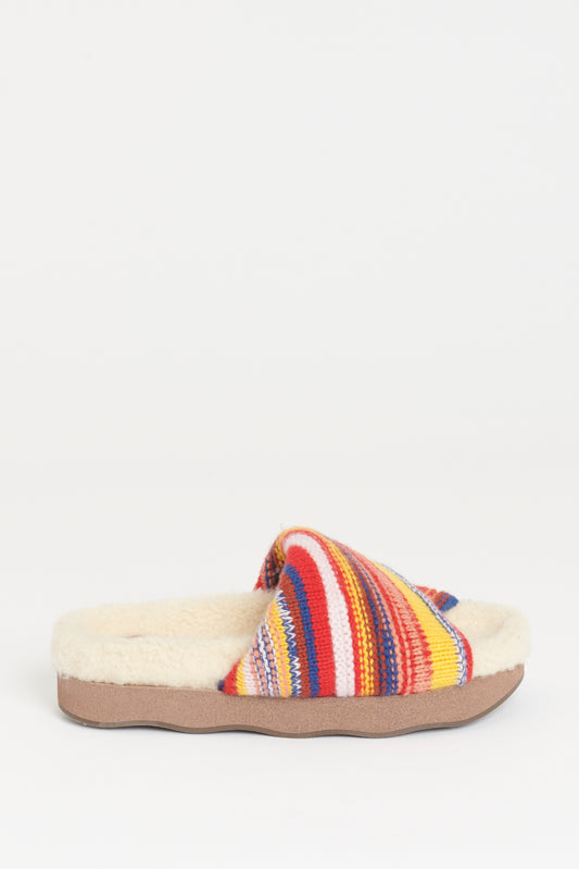 2021 Multicoloured Wavy Preowned Shearling Slides