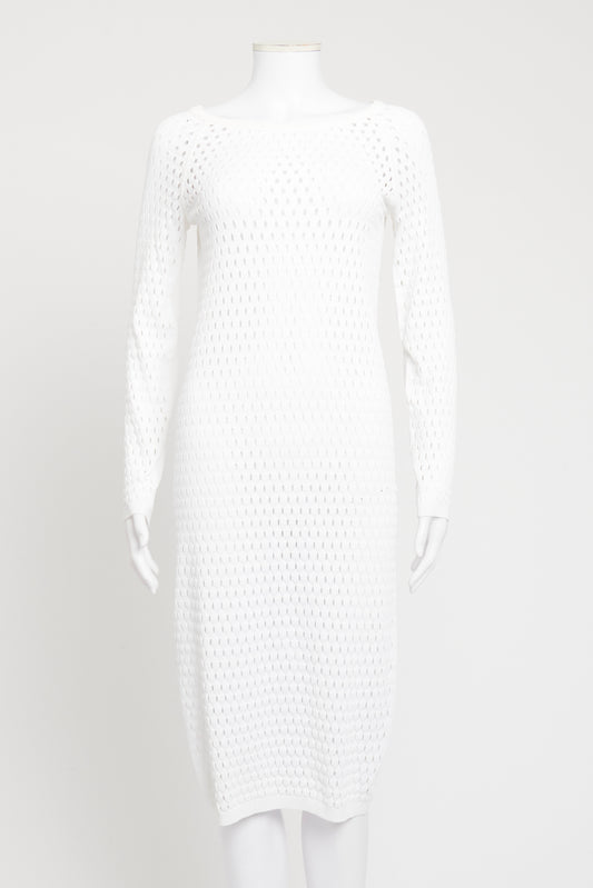 White Viscose Blend Preowned Cut-Out Midi dress