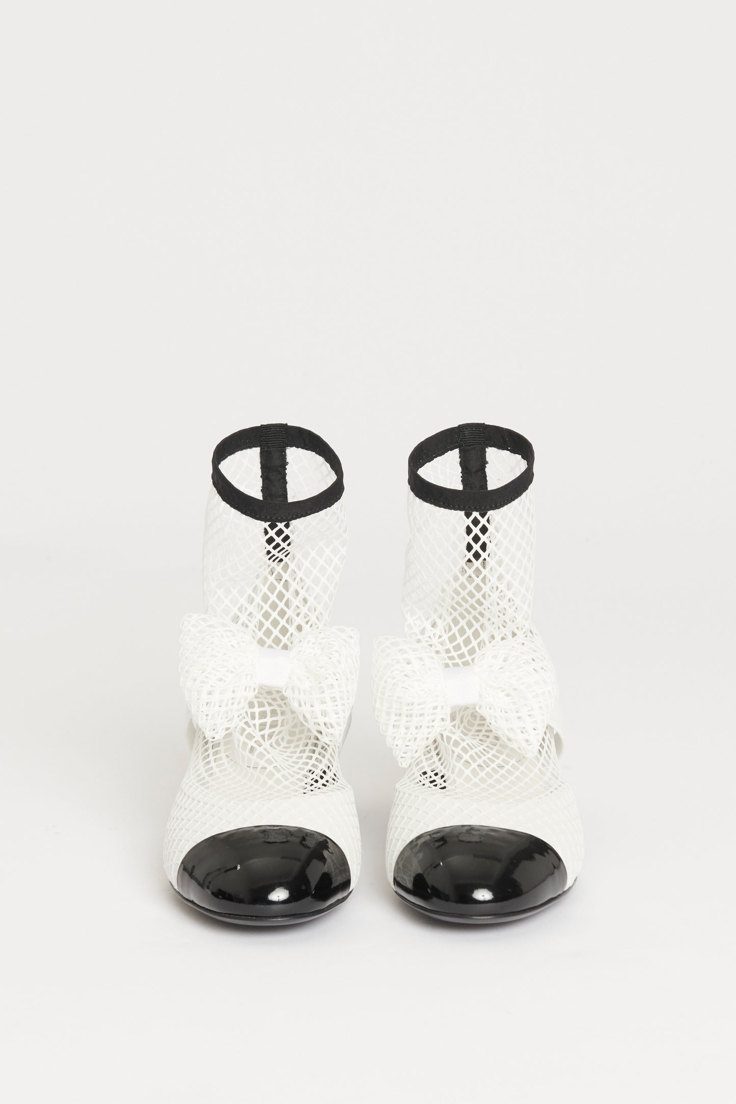 2023 White Mesh Preowned Slip On Bow Ankle Boots