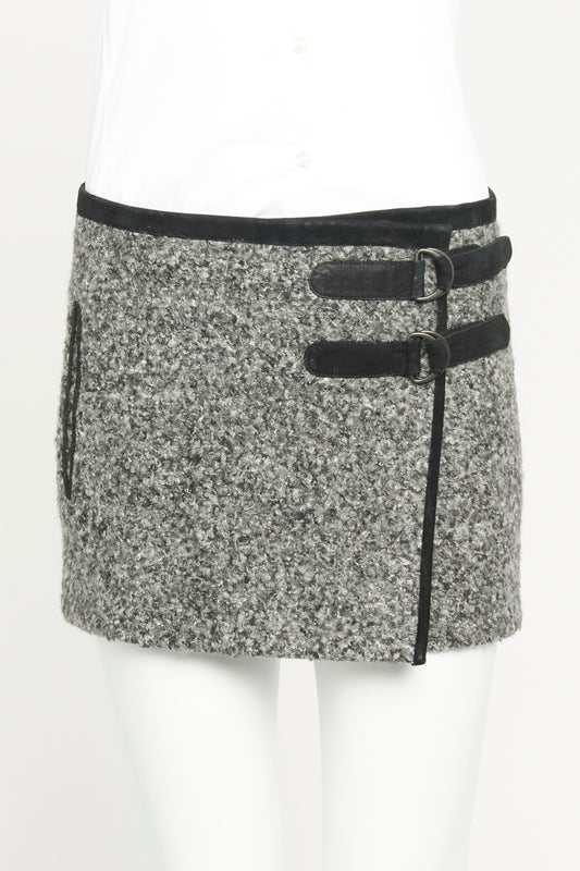 Grey Cotton & Wool Blend Preowned Mini Skirt