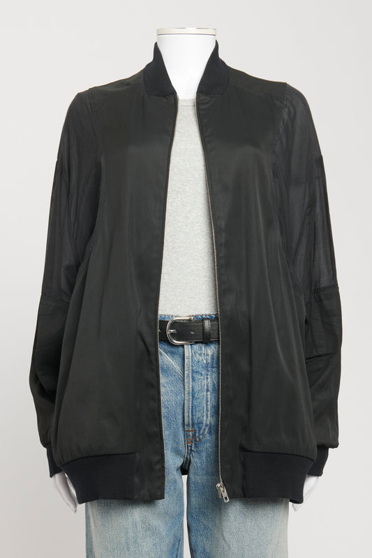 Navy Acetate Blend Preowned Bomber Jacket