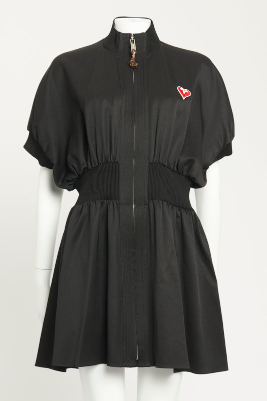 2021 Black Wool Blend Preowned Zip-Up Mini Dress