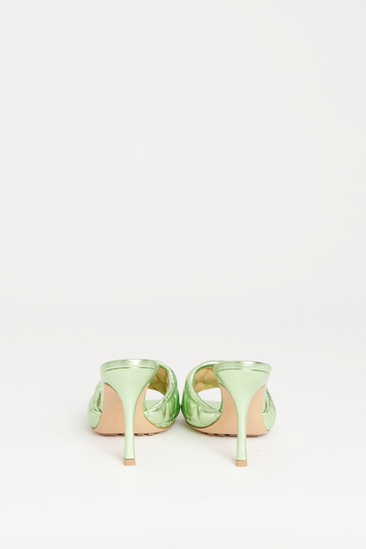 Metallic Pistachio Leather Preowned Padded Mules