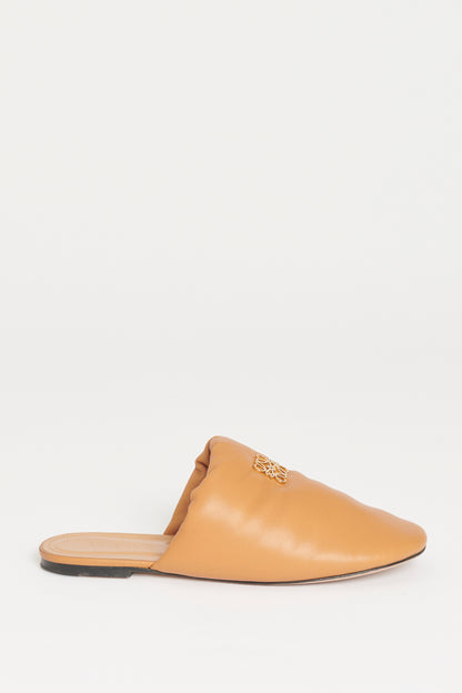 Sand Leather Preowned Puffy Anagram Mules