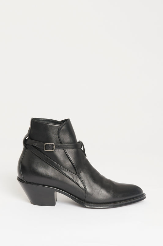 Black Leather Preowned Eastwood Wrap Around Ankle Boots
