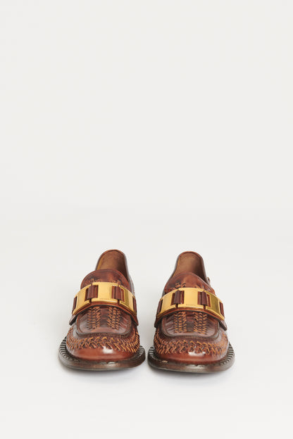 2020 Brown Leather Preowned Woven Loafers