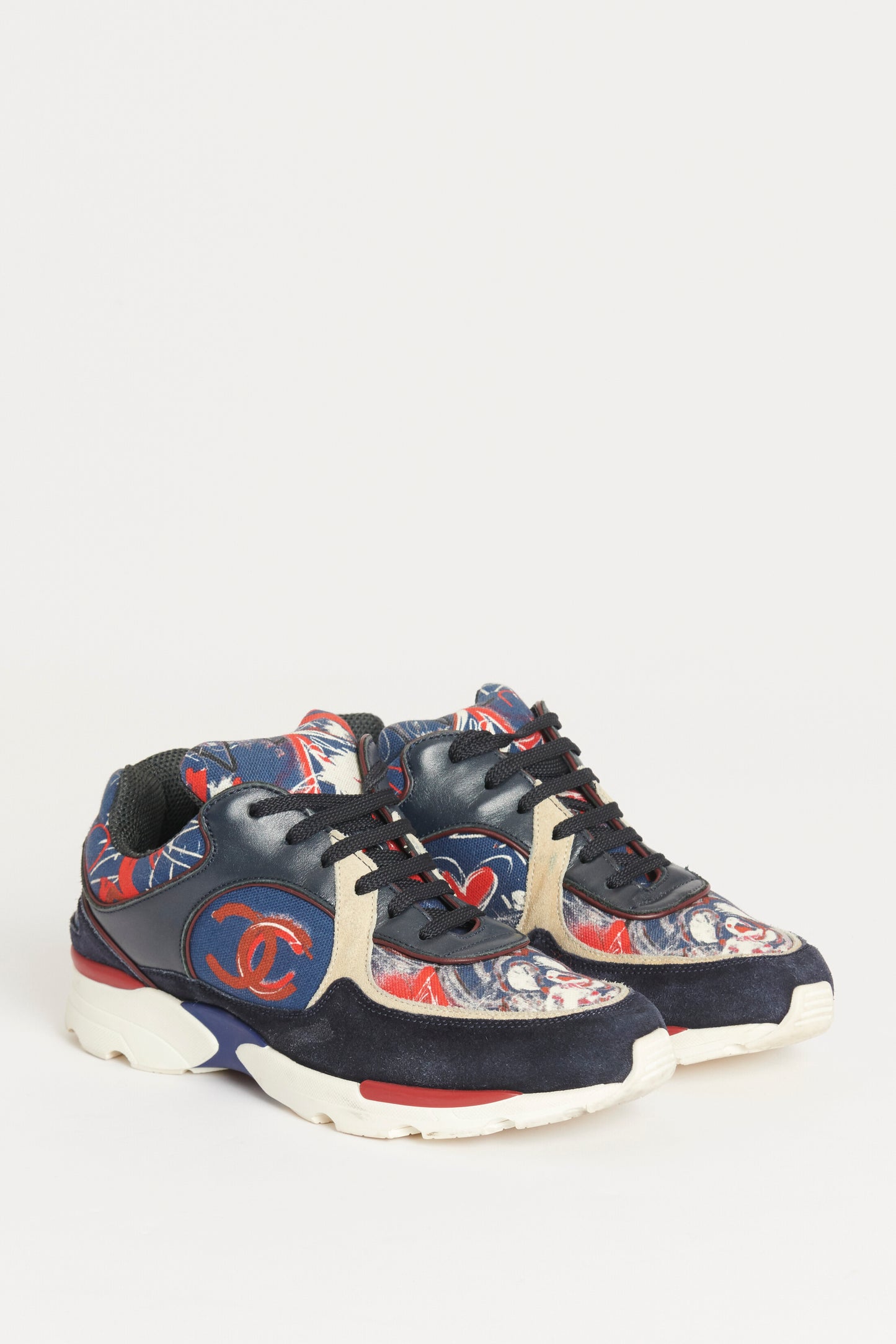 Navy Canvas Preowned Printed CC Trainers