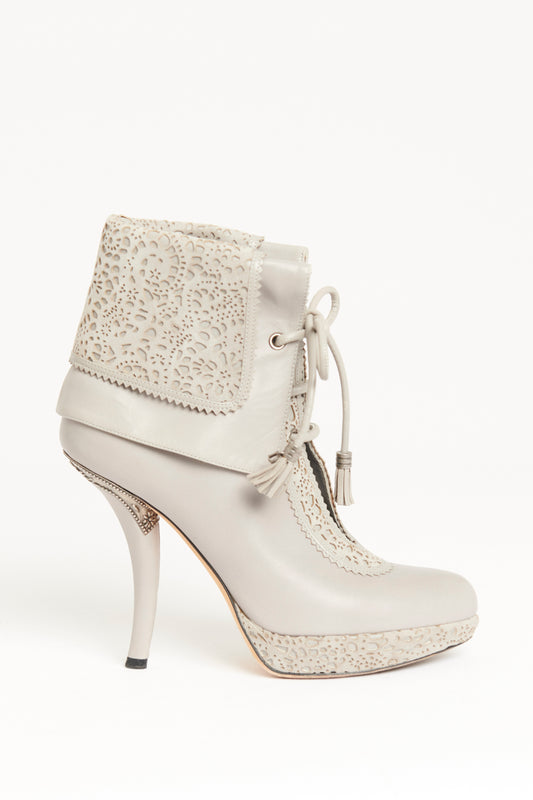 2009 Galliano Grey Leather Preowned Ankle Boots