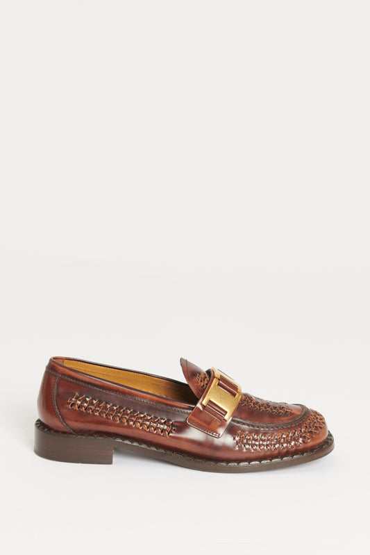 2020 Brown Leather Preowned Woven Loafers