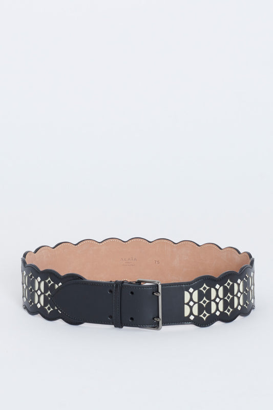 Black Leather Waist Belt With Cut Out