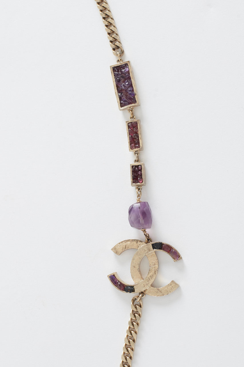 Gold Metal and Amethyst Curb Link Necklace