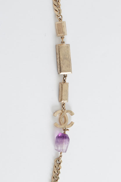 Gold Metal and Amethyst Curb Link Necklace