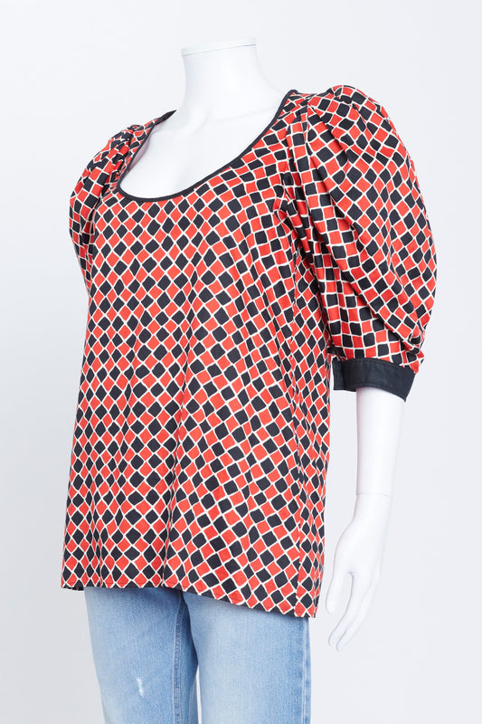 1983 Red And Black Puff Sleeve Tunic Top