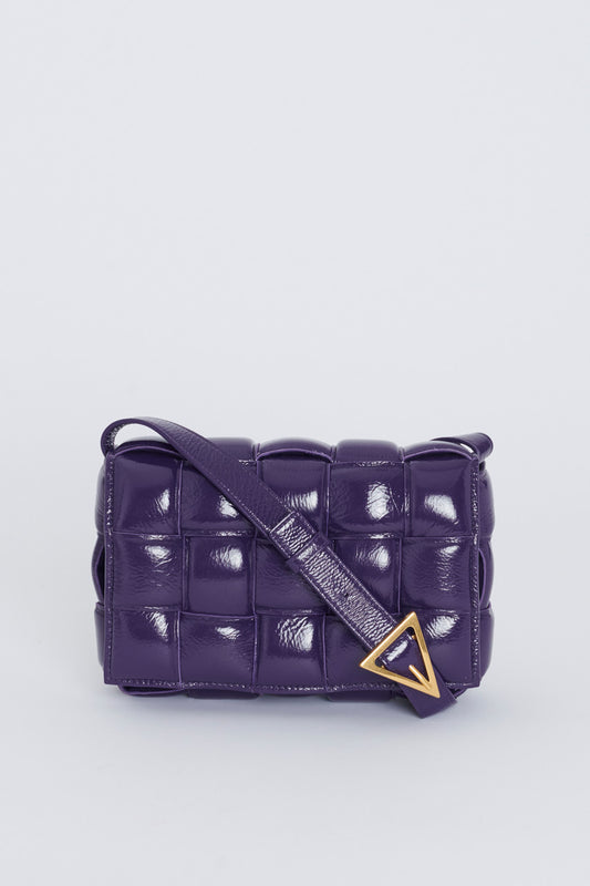 Purple Intreccio Leather Padded Cassette Bag