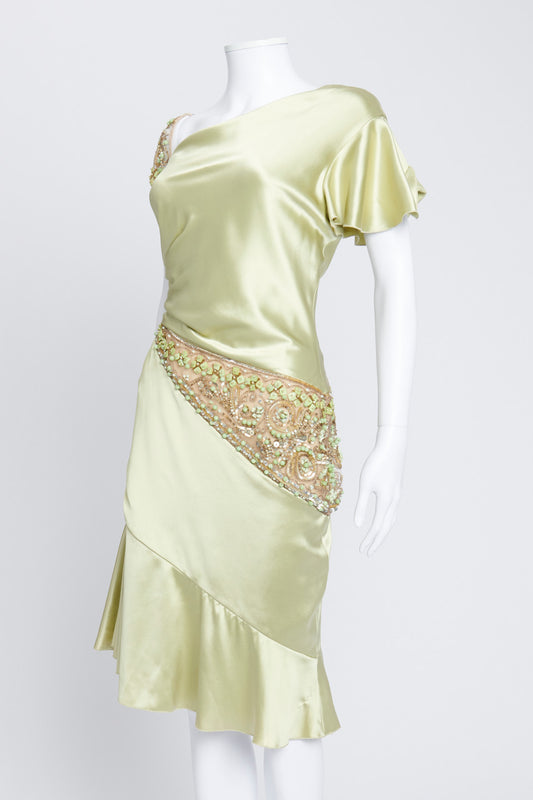 Pale Green Silk Embellished Dress